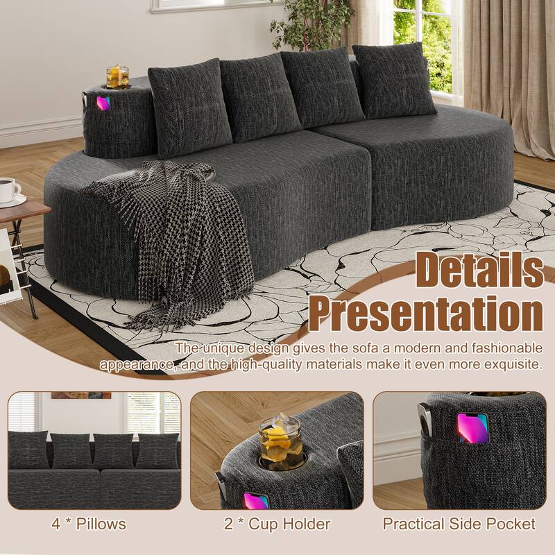 Modern Curved Sectional 3 Seat Minimalist Elegant Half Moon Sofa Compressed Modular Sectional Sofa for Living Room, Office