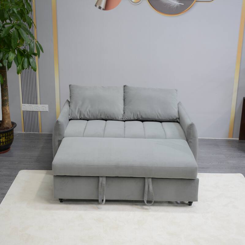 Convertible Sleeper Loveseat Sofa Bed, Adjustable Back, Velvet Fabric, Light Gray - Multi-Color