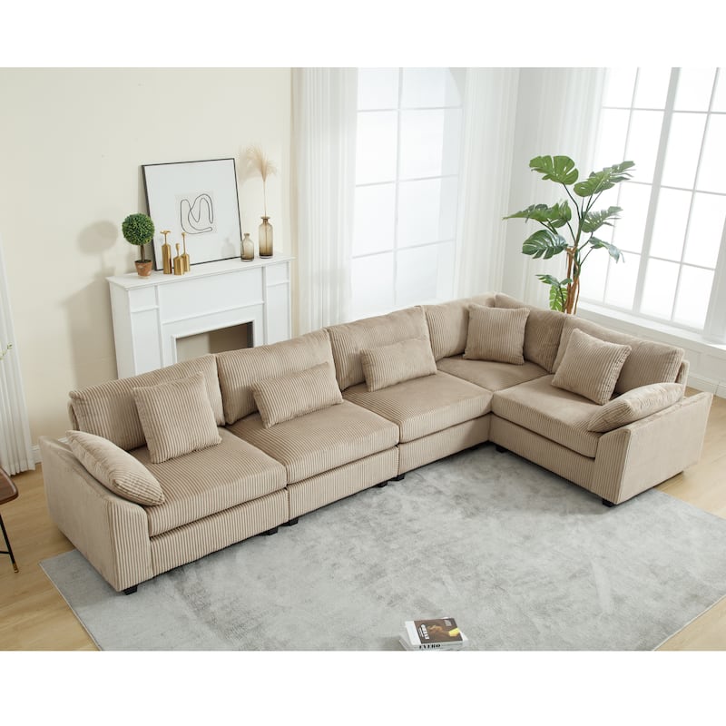 Brown 146'' Convertible Oversized 5 Seater Modular Sectional Sofa with Soft Cushions and Sturdy Build for Living Room