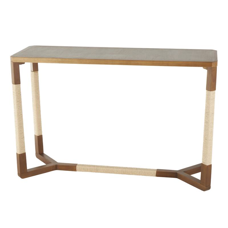 Wooden Rectangular Console Table with Rope Wrapped Frame - Brown - Roche River Decor