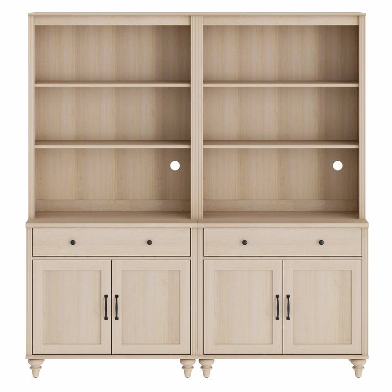 Light Beige Bookcase with Doors, Large Wood Farmhouse Book Case Shelf
