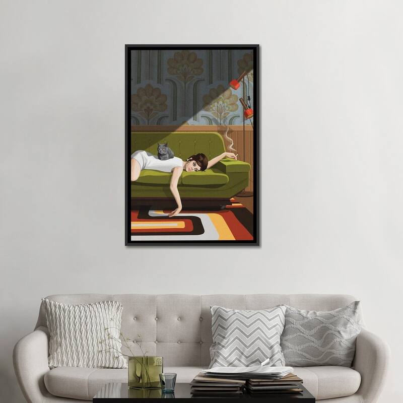 iCanvas "Waiting Game" by Artcatillustrated Framed Canvas Print