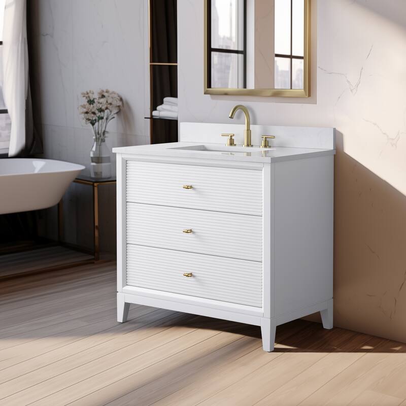 Vanity Art 36" Freestanding Bathroom Vanity with Engineered Marble Top and Sink