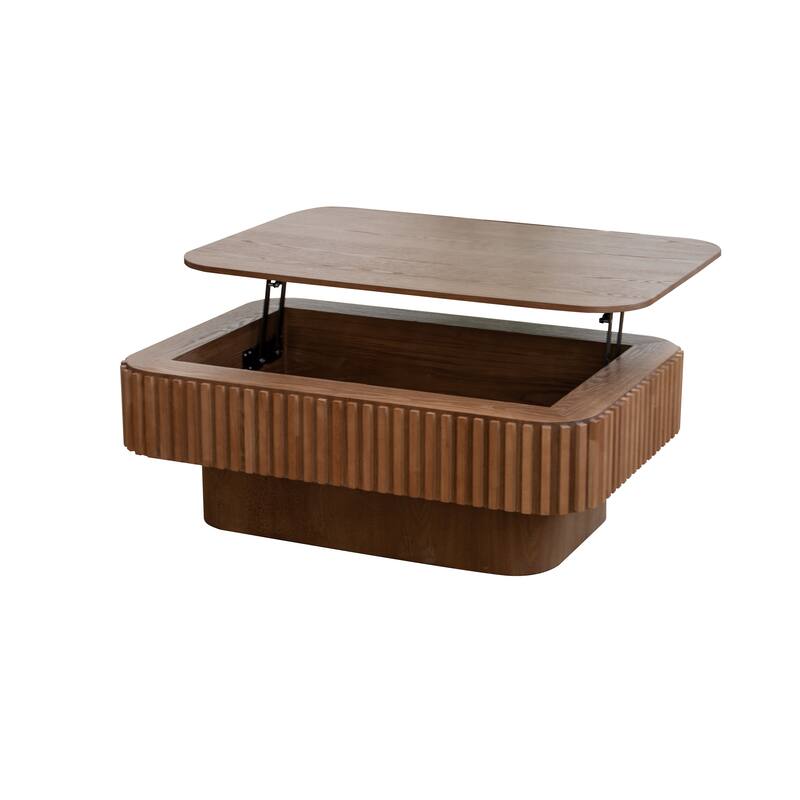 38.6" Fluted Lift-top Coffee Table, Coffee Table Accent Tea Table with Storage and Adjustable Height for Living Room