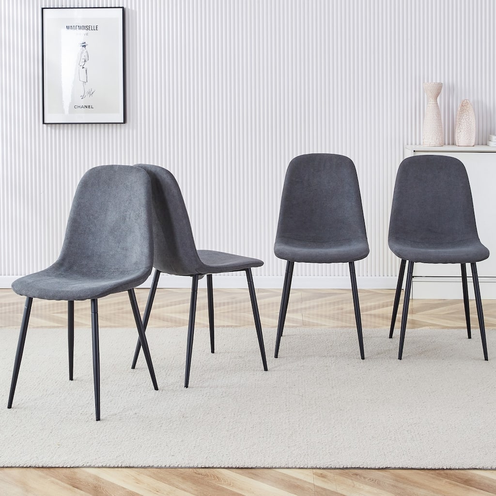 Set of 4, 16.9" Linen Upholstered Dining Chair with Metal Legs