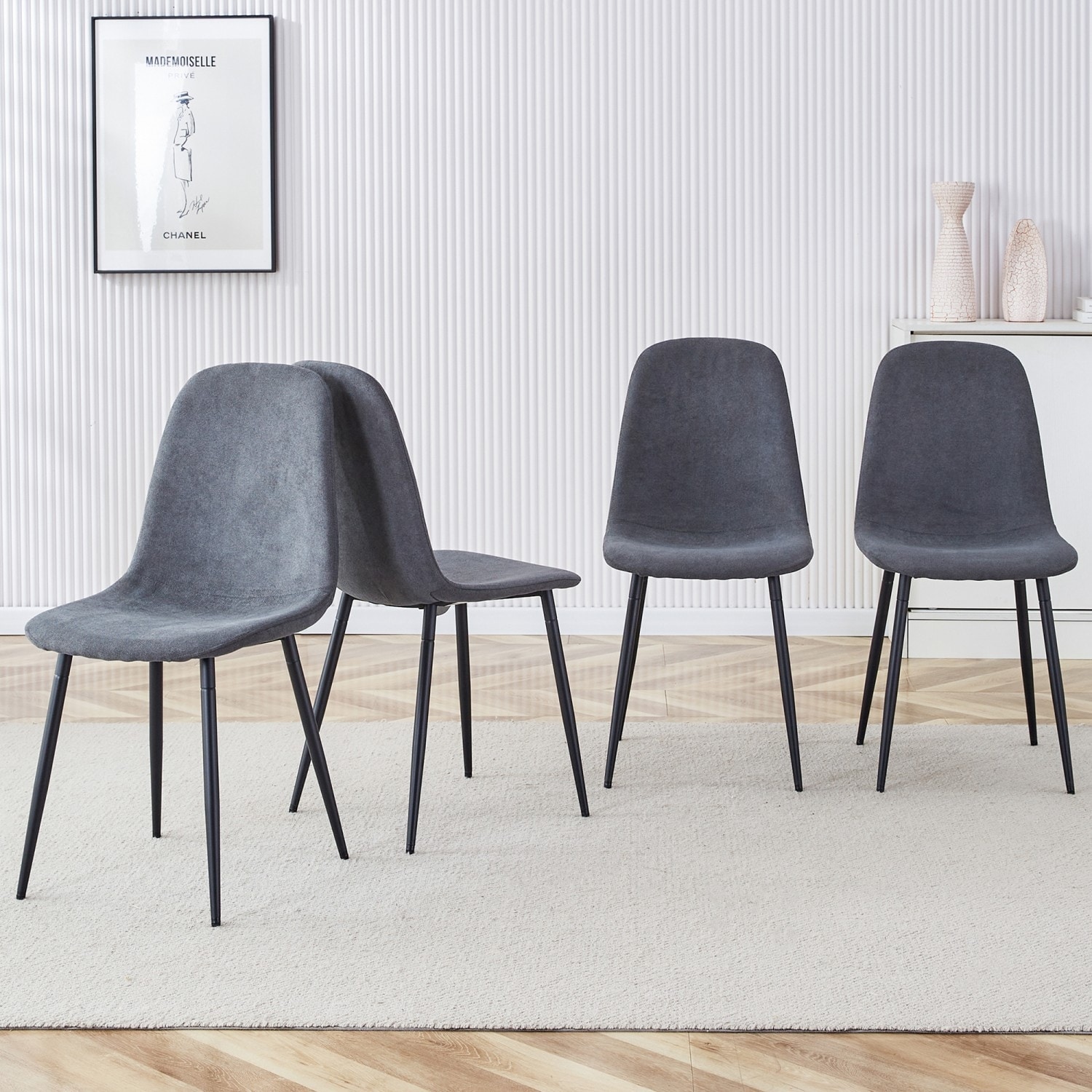 Set of 4, 16.9" Linen Upholstered Dining Chair with Metal Legs