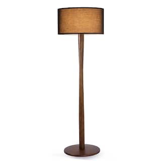 61 in. Retro Standing Floor Lamp with Rubberwood Base and Linen KD Lampshade for Bedroom, Living Room