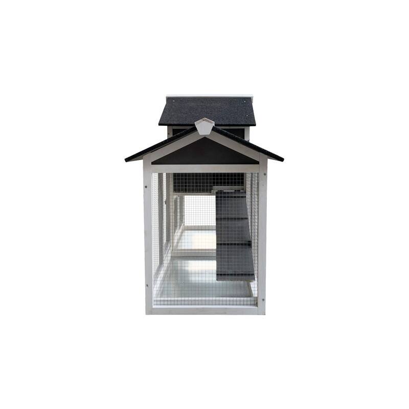 Wooden Outdoor Rabbit Hutch with Ramp and Removable Tray, Including Running Cage - 20.86 in. W X 61.80in. L X 36.22 in. H