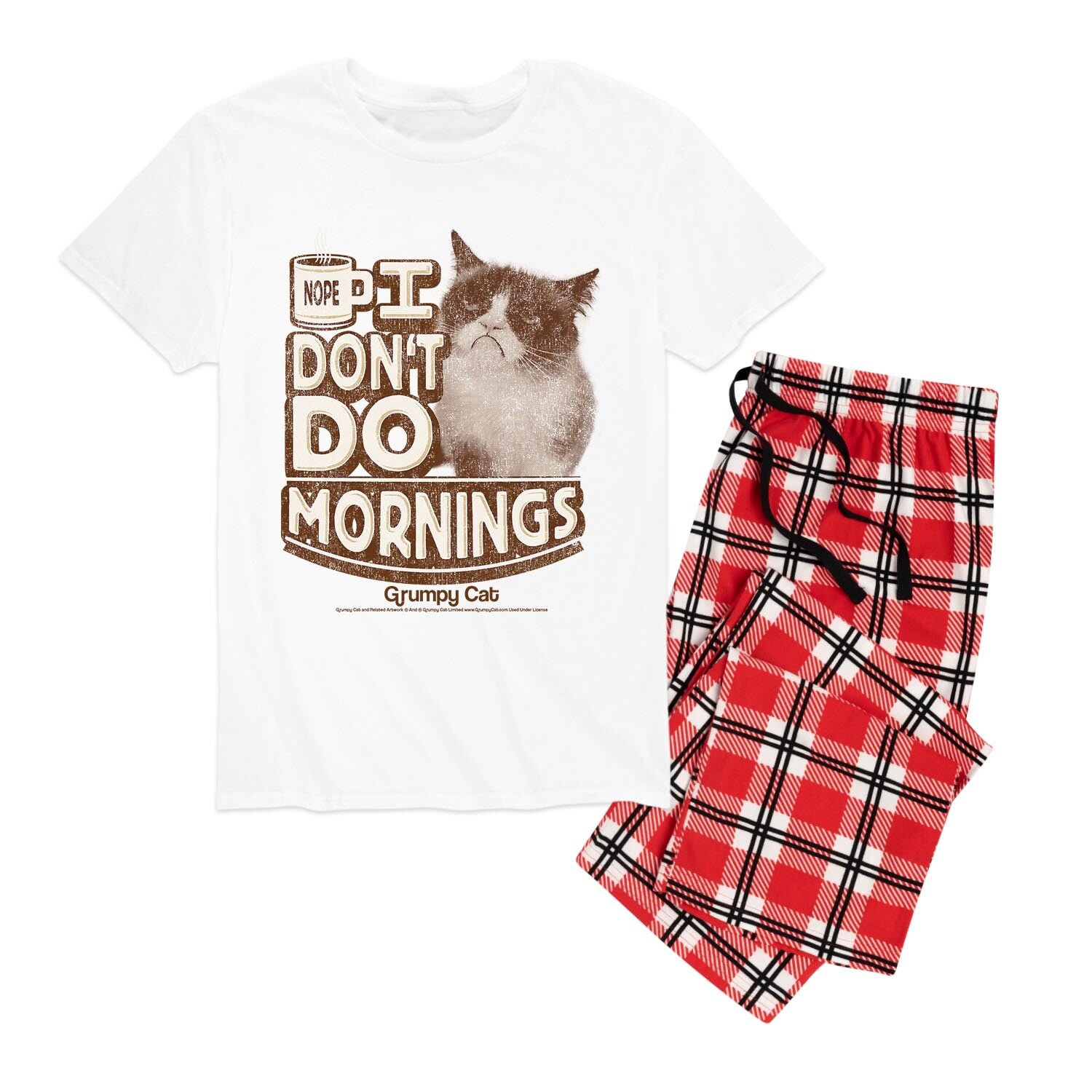 Shop Grumpy Cat I Don T Do Mornings Men S Pajama Set Red Plaid