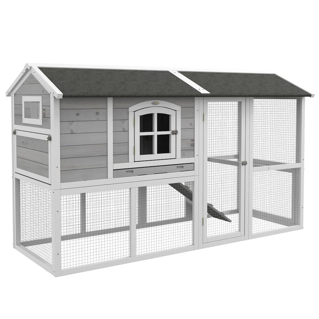 PawHut Wooden Chicken Coop with Run for 3 - 4 Chickens, Hen House with Nesting Box, Removable Tray, Outdoor Poultry Cage