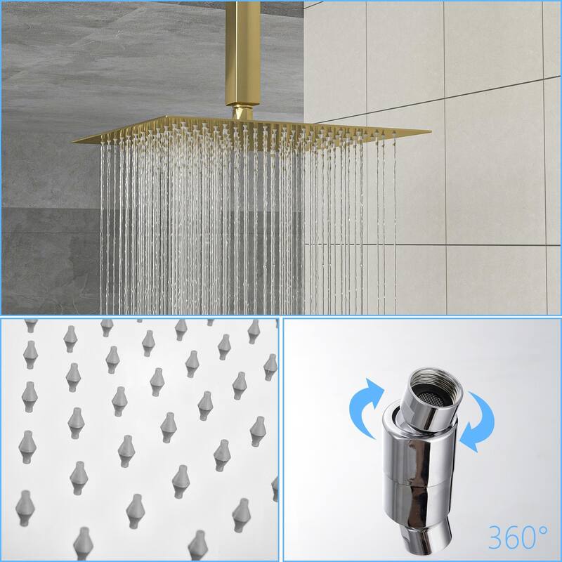 12" Ceiling-Mounted Square Shower and Handheld Showerhead Set