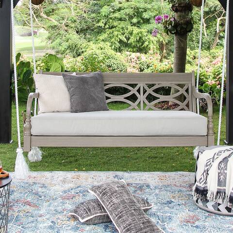 Renley Mahogany Wood Outdoor Swing Daybed with Cushion