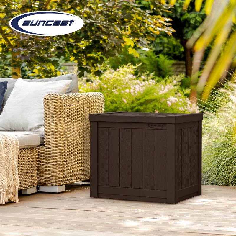 Suncast SS500J 22-Gallon Indoor Outdoor Resin Patio Storage Chest Deck Box, Java - 20