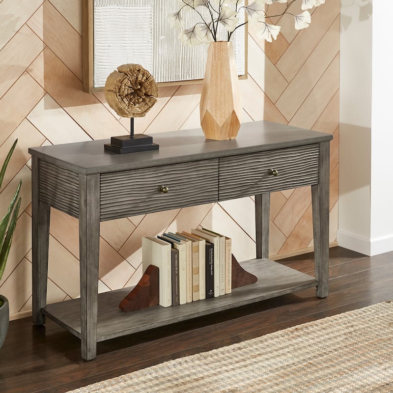 Coober Antique Grey Finish Grey Fiber Cement Sofa Table with Shelf by iNSPIRE Q Modern