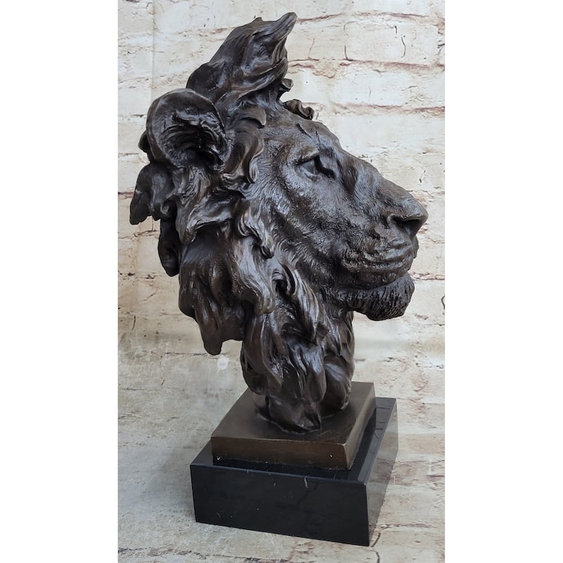 Bust Male Lion 100 Percent Bronze Sculpture Statue Figurine Figure By Milo Art Deco Nr