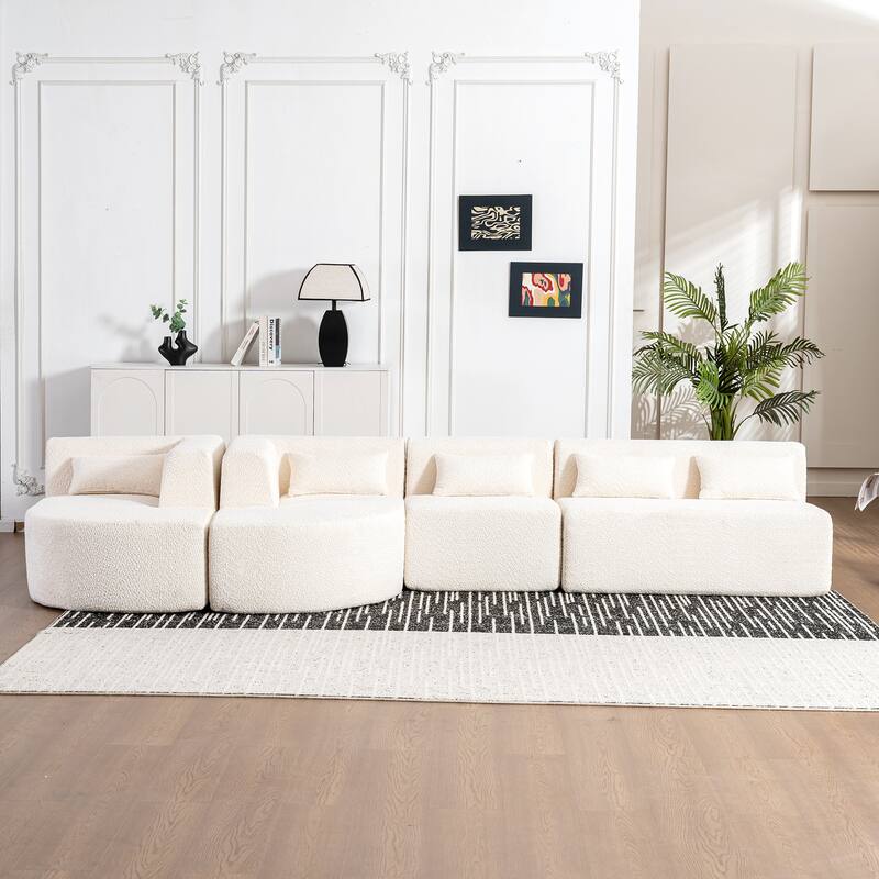Upholstered Modular Sofa with 2 Curved Chaise Lounges and 5 Back Pillows, Free-Combination Sofa Couch for Living Room