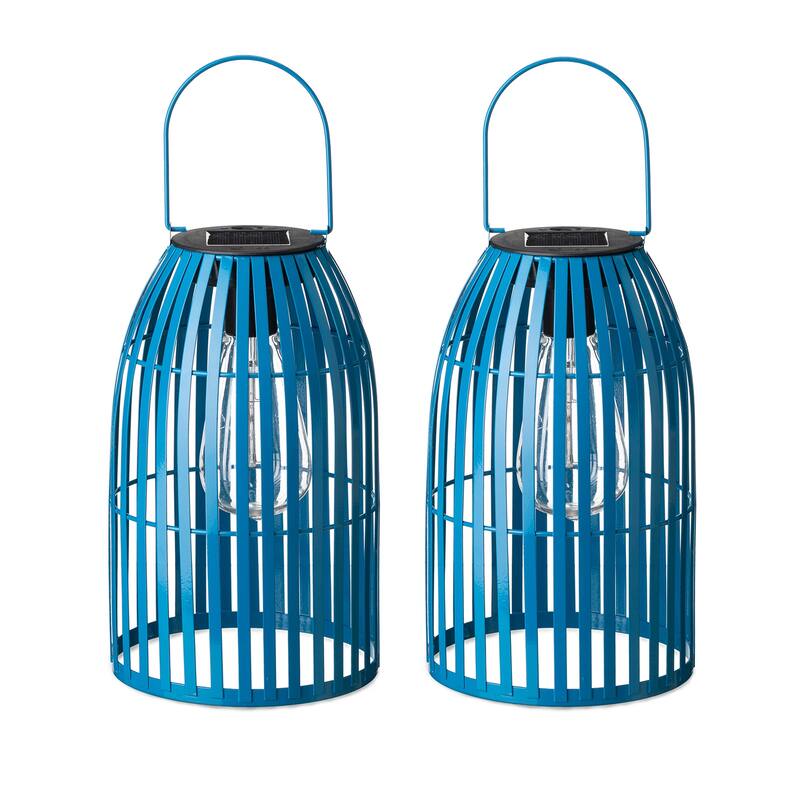 Glitzhome Set of 2 Metal Solar Powered Outdoor Hanging Lantern