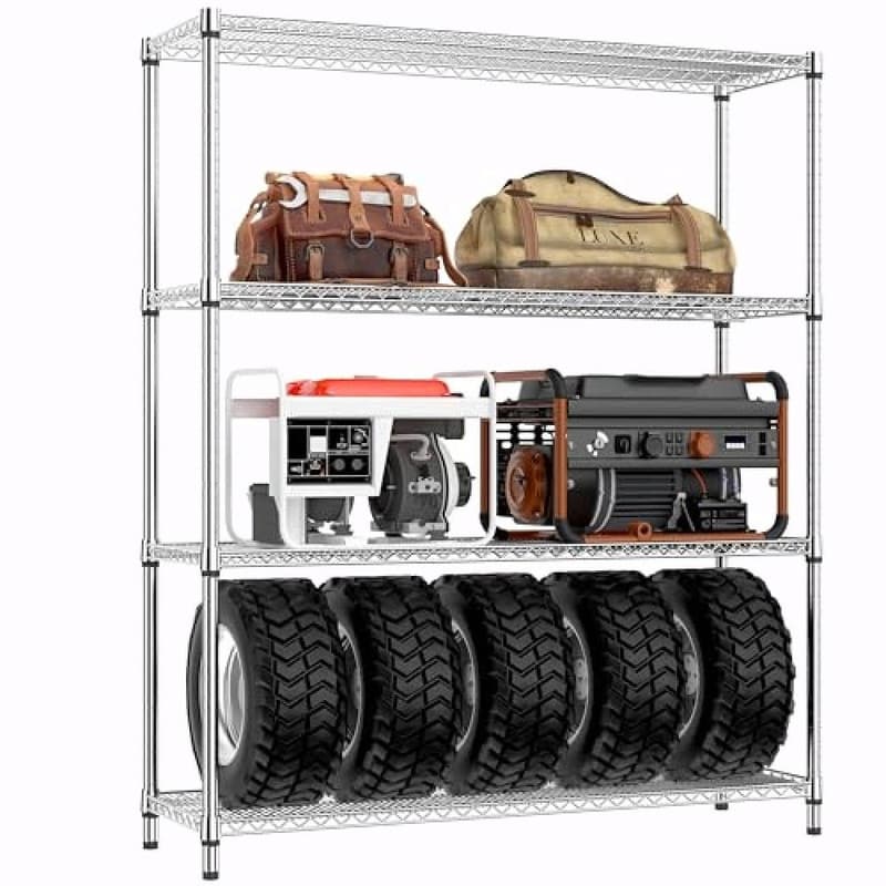 1400 LBS Heavy Duty Garage Shelving, 4-Tier Adjustable Black Metal Wire Storage Shelf Unit