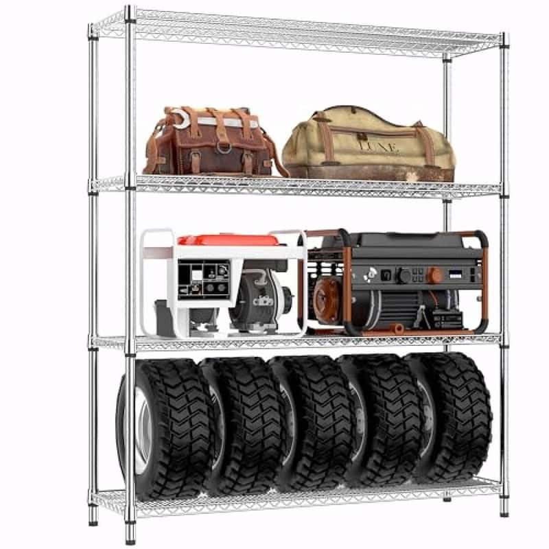 1400 LBS Heavy Duty Garage Shelving, 4-Tier Adjustable Black Metal Wire Storage Shelf Unit - Chrome