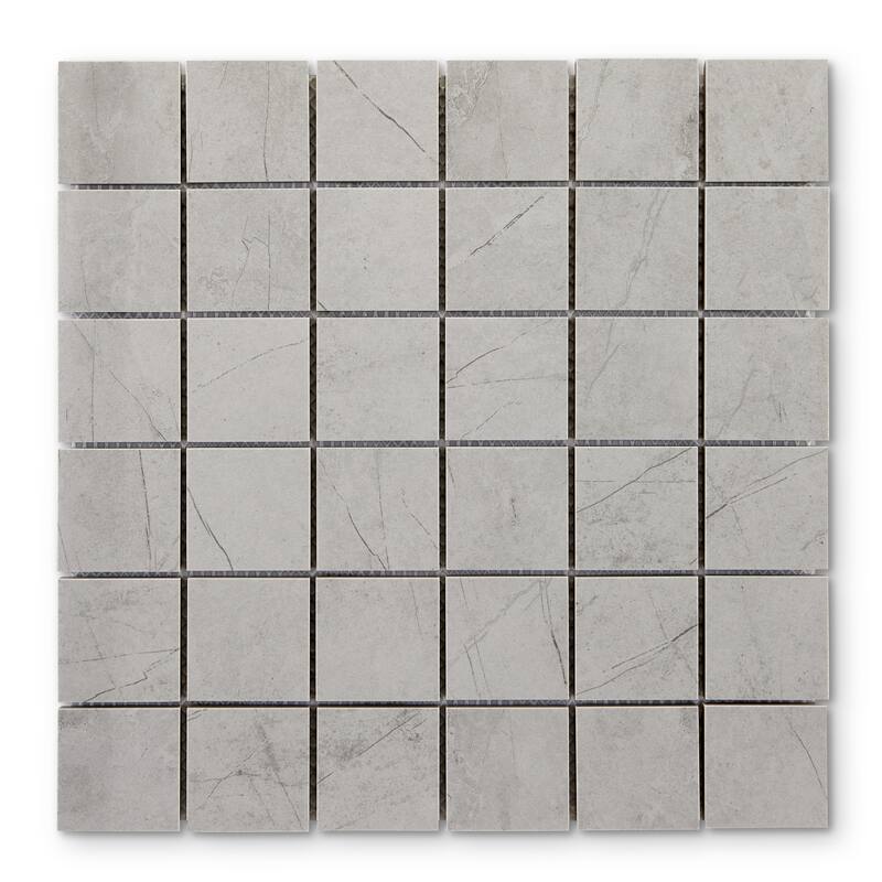 Pierre 12 in. x 12 in. Glazed Light Grey Matte Porcelain Mosaic Wall and Floor Tile