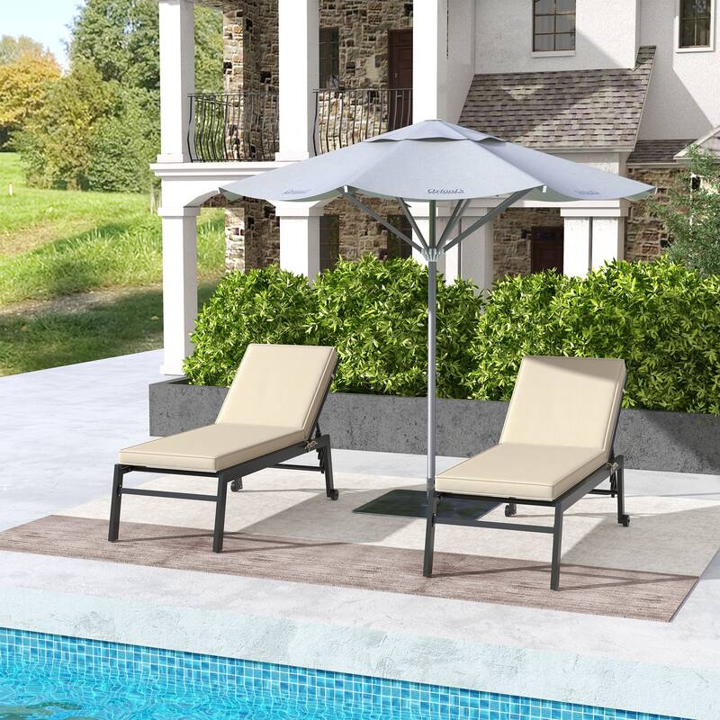 Outsunny 2 Patio Chaise Lounge Chair Cushions with Backrests, Replacement Patio Cushions with Ties for Outdoor Poolside Lounge