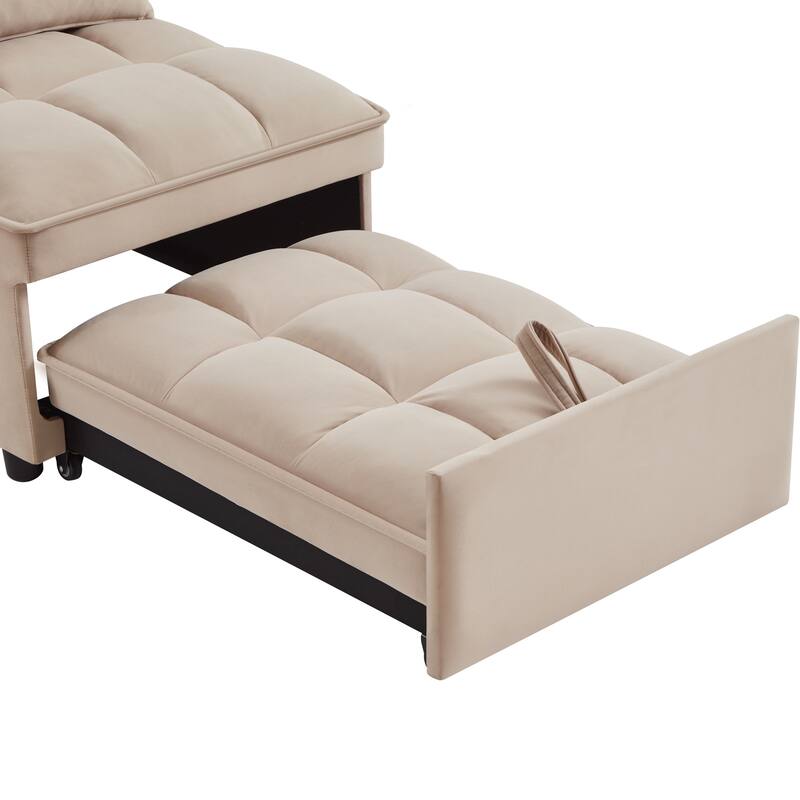 Velvet Multi-Function Chair Bed with Adjustable Backrest, Storage Pockets and Convertible Chaise Design