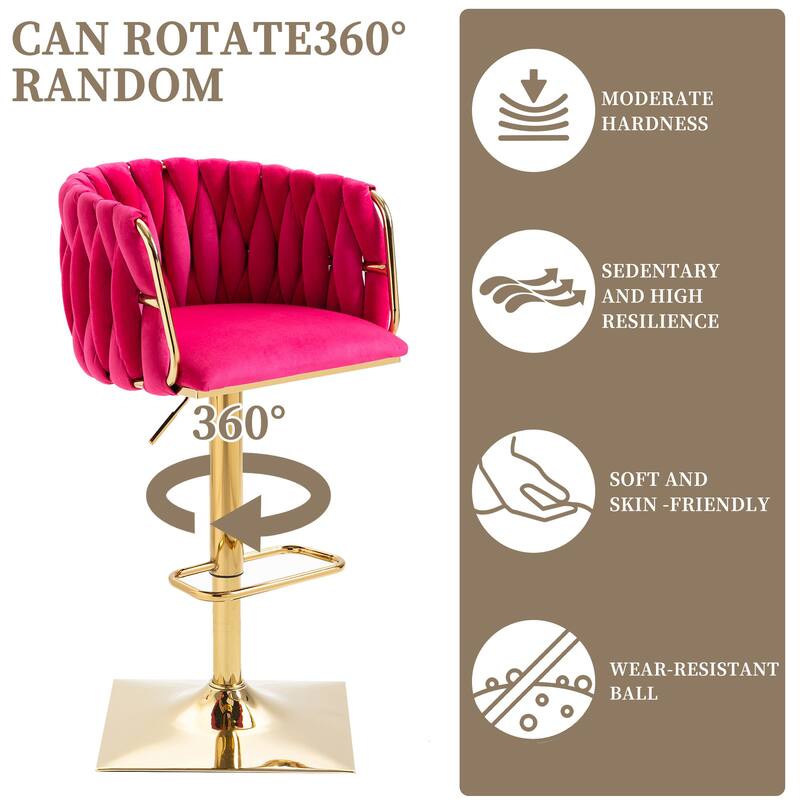 Velvet 360 Swivel Adjustable Height Lifting Vintage Bar Stools(set of 2) with Footrest