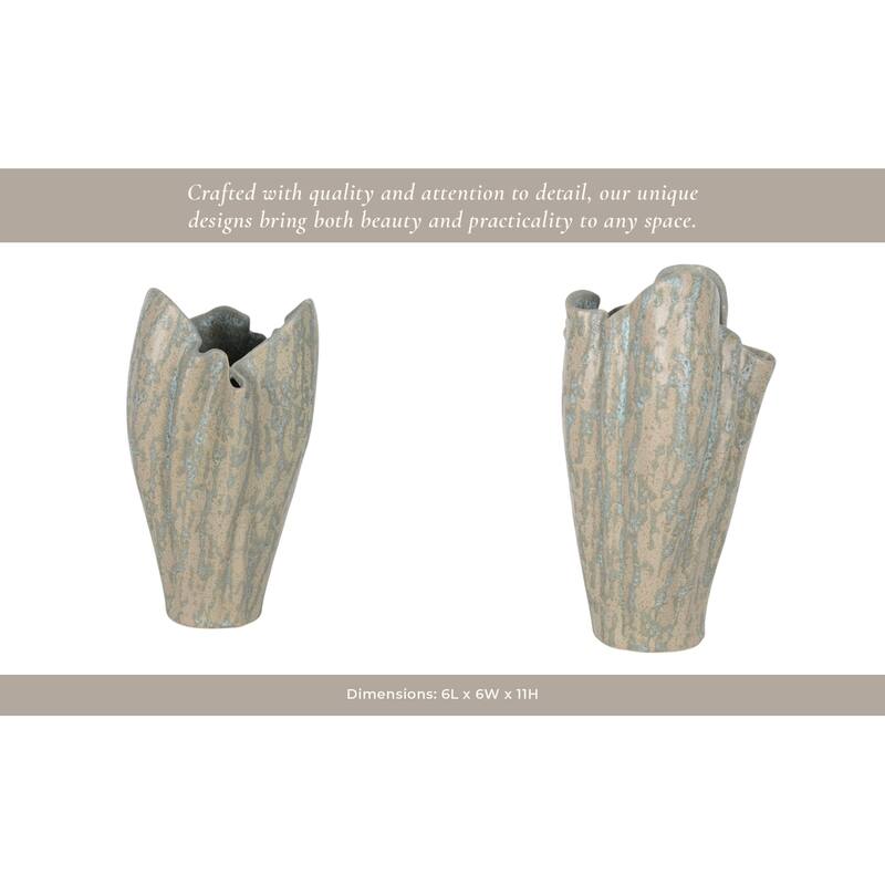 Ceramic Decorative Vase with Textured Wavy Design Modern Home Accent
