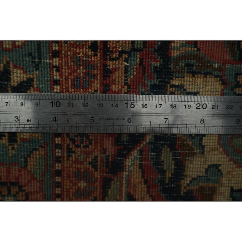 Hand Knotted Oriental 100% Wool Carpet Traditional Floral Navy Blue & Blues Kashan (Dabir) Area Rug - 11' 2'' X 8' 6''