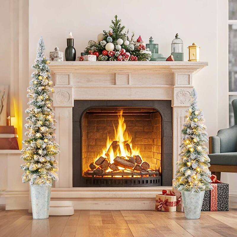 Costway Set of 3 Pre-Lit Snow Flocked Artificial Christmas Trees - See Details