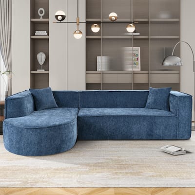 Modern Sectional Sofa, Chenille Modular L-Shape Sofa Couch with 2 Plush Throw Pillows, Curved Sponge Sleeper Couch