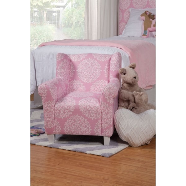 slide 6 of 7, HomePop Kids' Pink Medallion Print Chair Pink/ White