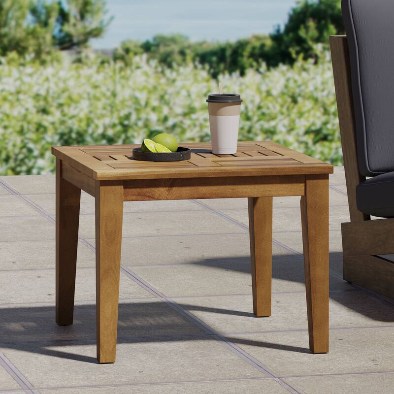 Roomfitters Solid Acacia Wood Patio Side Table, Outdoor End Table for Balcony or Garden, Slatted Top Design