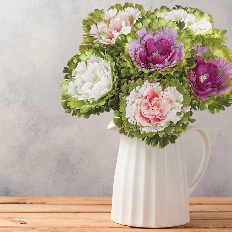 Artificial Cabbage Rose Floral Stems, Set of 6 - NO SIZE