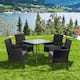 Futzca 5-Piece Indoor Outdoor Wicker Dining Set Furniture,Square Tempered Glass Top Table with Umbrella Hole,4 Chairs-Black