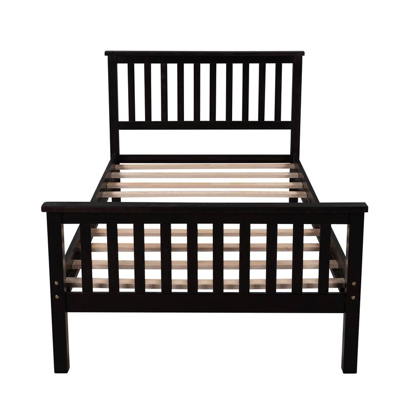 Twin Size Solid Wood Platform Bed with Headboard & Footboard