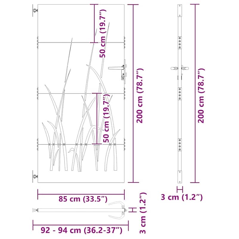 vidaXL Garden Gate Decorative Door Outdoor Fence Corten Steel Grass Design