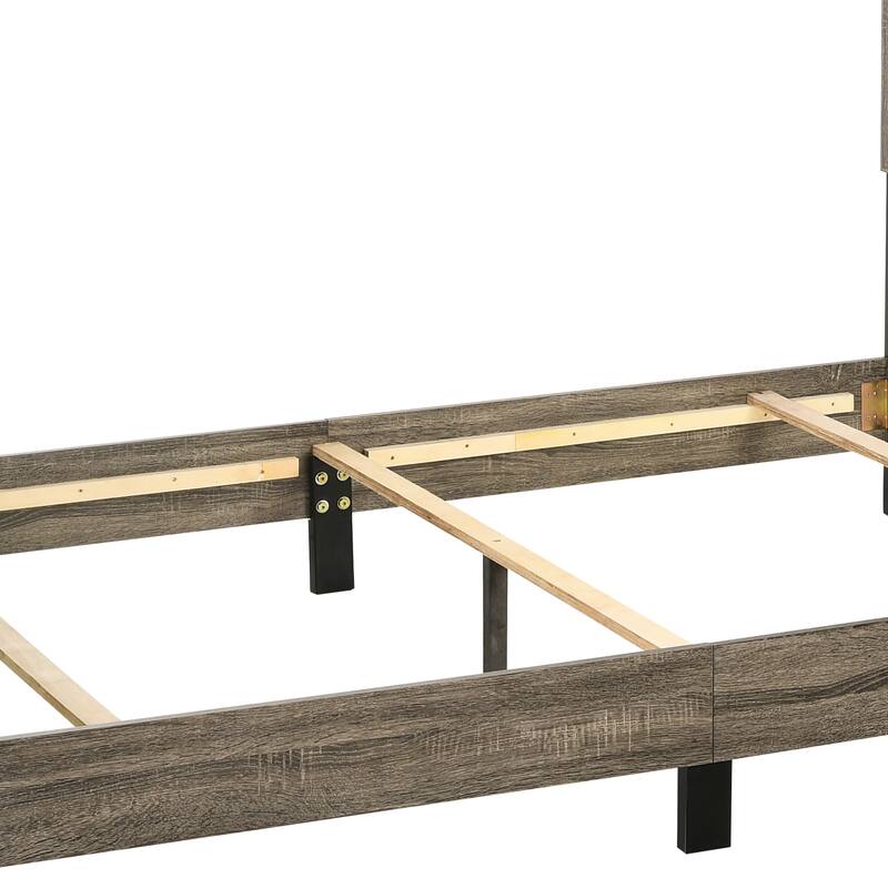 Full Size Wooden Bed with Panel Design Headboard, Rustic Brown