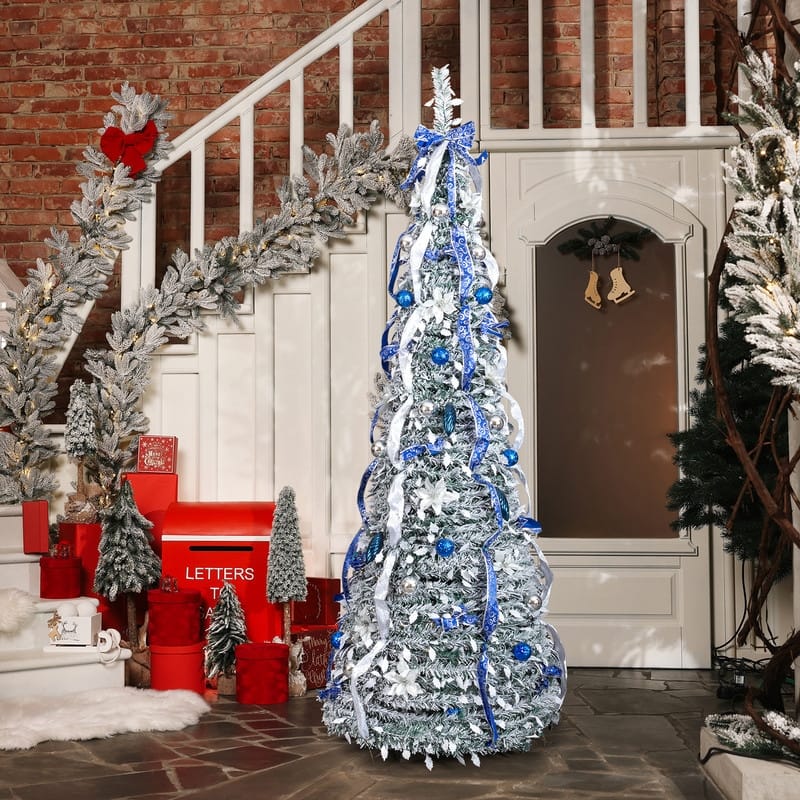 7 FT Fully Decorated Pre-lit Pop Up Artificial Xmas Tree with 200 Warm Lights Remote Control