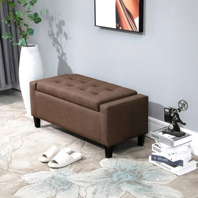 Upholstered Hidden Storage Ottoman Bench with Button Tufted, Lift Top