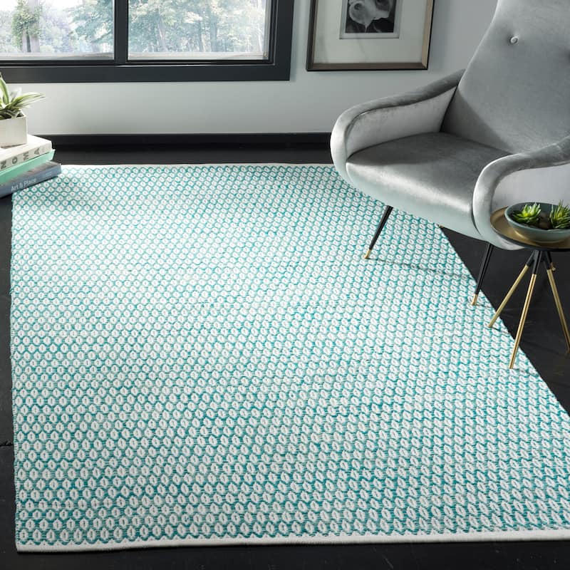 SAFAVIEH Handmade Flatweave Montauk Cassidy Casual Cotton Rug - 8' x 10' - Aqua/Ivory