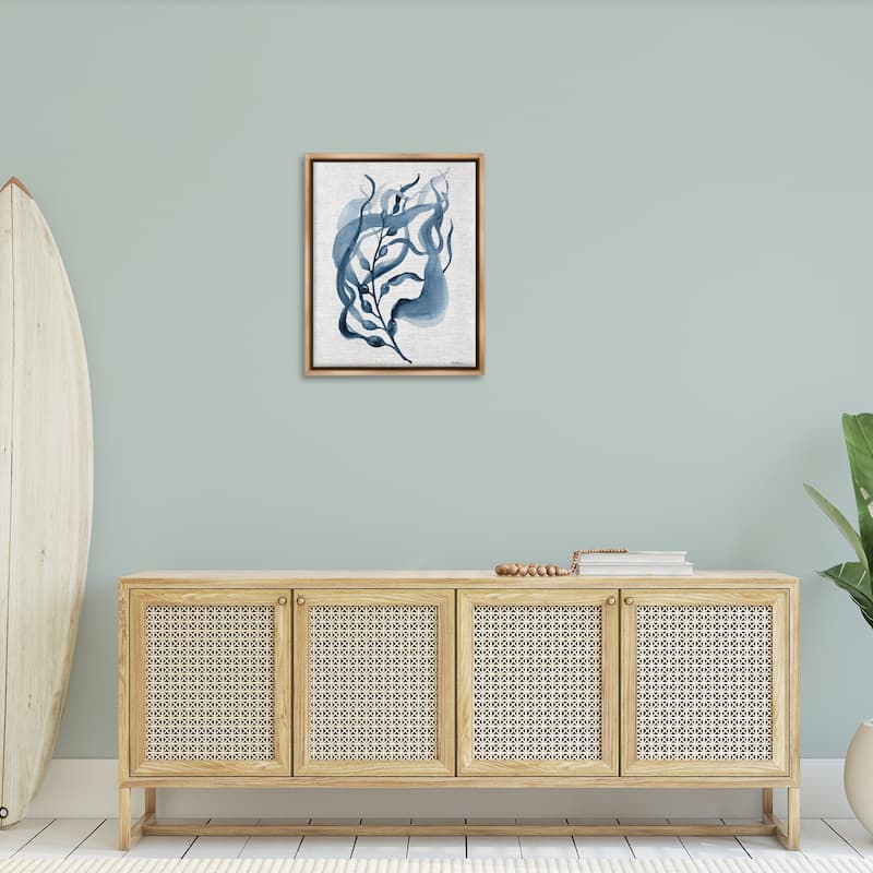 Stupell Fluid Blue Herb Leaf Framed Floater Canvas Wall Art Design By Carol Robinson