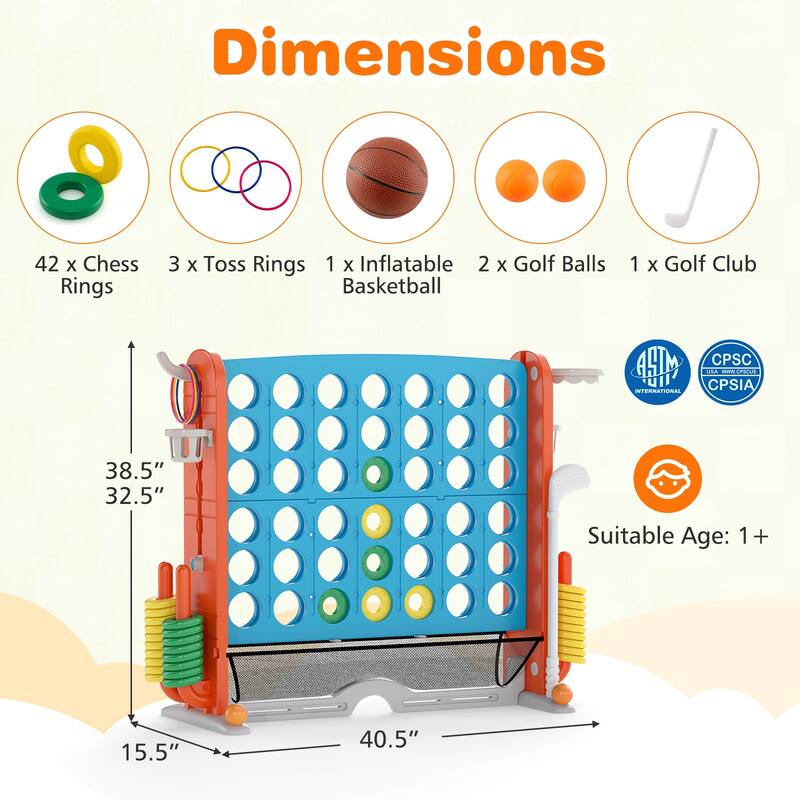 PE PP PVC 4-in-1 Jumbo Game Set with Adjustable Height and Cup Holders - 40.5" x 15.5" x 32.5"-38.5"