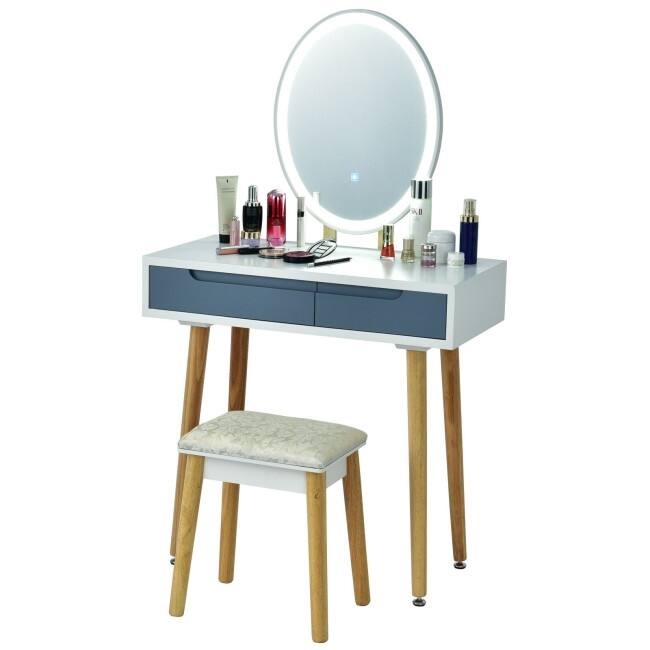 Touch Screen Vanity Makeup Table Stool Set - 31.5" x 16" x 54.5" (L x W x H)