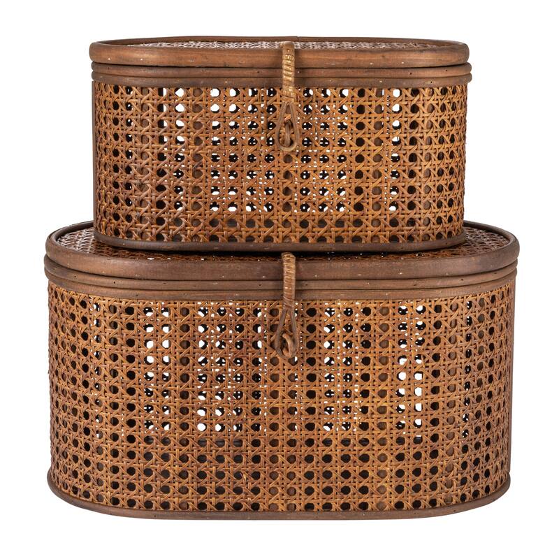 Decorative Woven Rattan Storage Boxes - 15.3"L x 10.3"W x 8.3"H