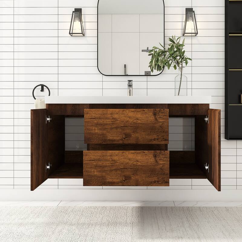 Floating Bathroom Vanity with Integrated Resin Top