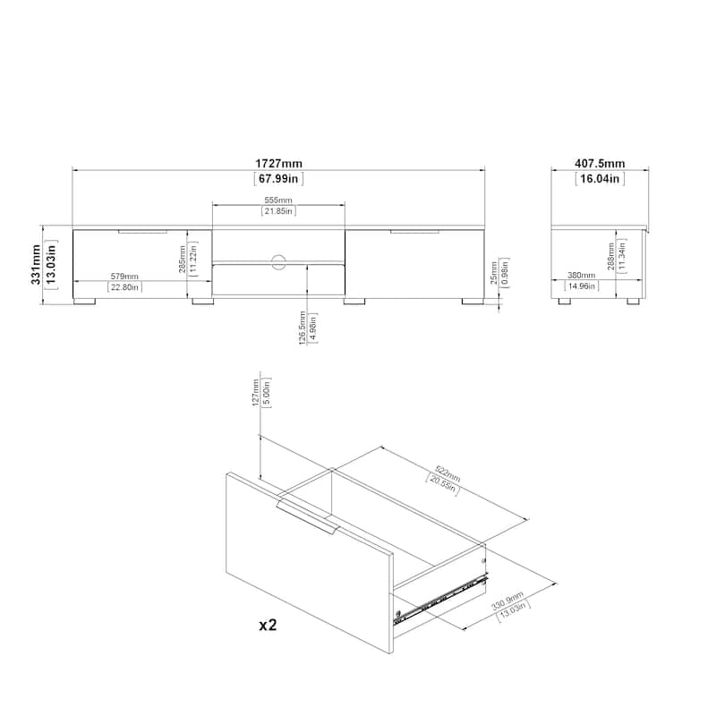 Porch & Den Match 2-Drawer and 2-Shelf TV Stand - White High Gloss