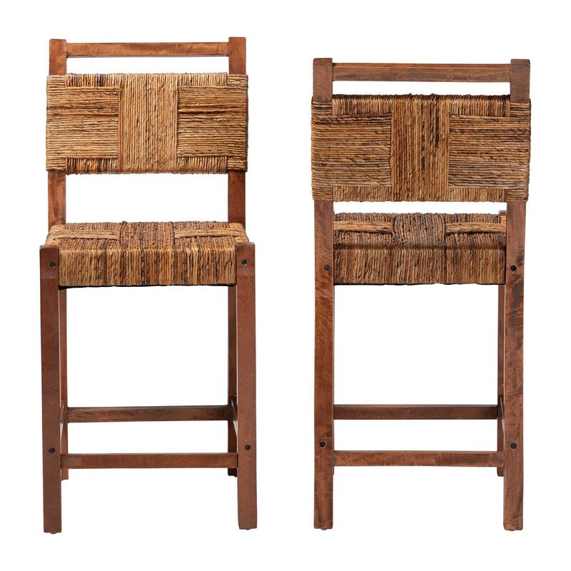 Chabela Seagrass Counter Stool - Solid Mango Wood Frame with Woven Seat and Backrest, Rustic Boho Style Dining or Kitchen, Brown