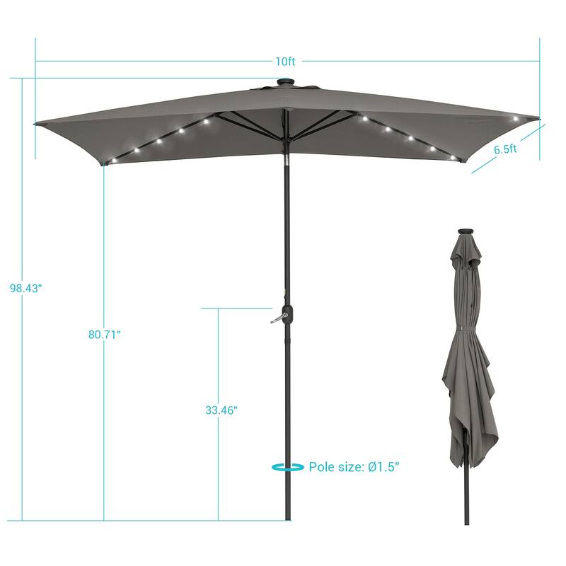 LIVOOSUN LED 10 x 6.5Ft Patio Table Umbrellas Outdoor Market Umbrella with Aluminium/Steel Pole, UV-Resistant Canopy