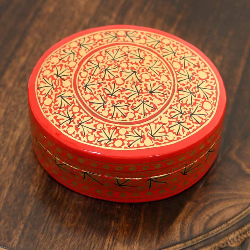 NOVICA Handmade Kashmir Vermilion Papier Mache Decorative Box